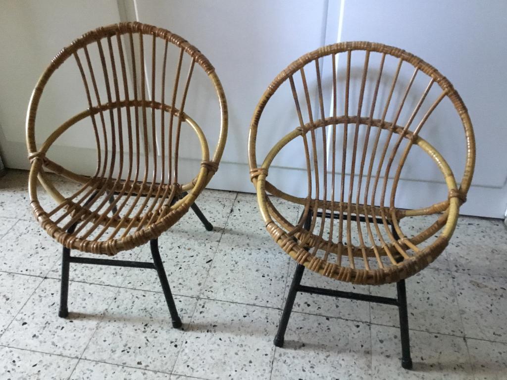 2 Vintage kinderzetels bamboe, rotan en buismetaal Rohé NL, Ophalen