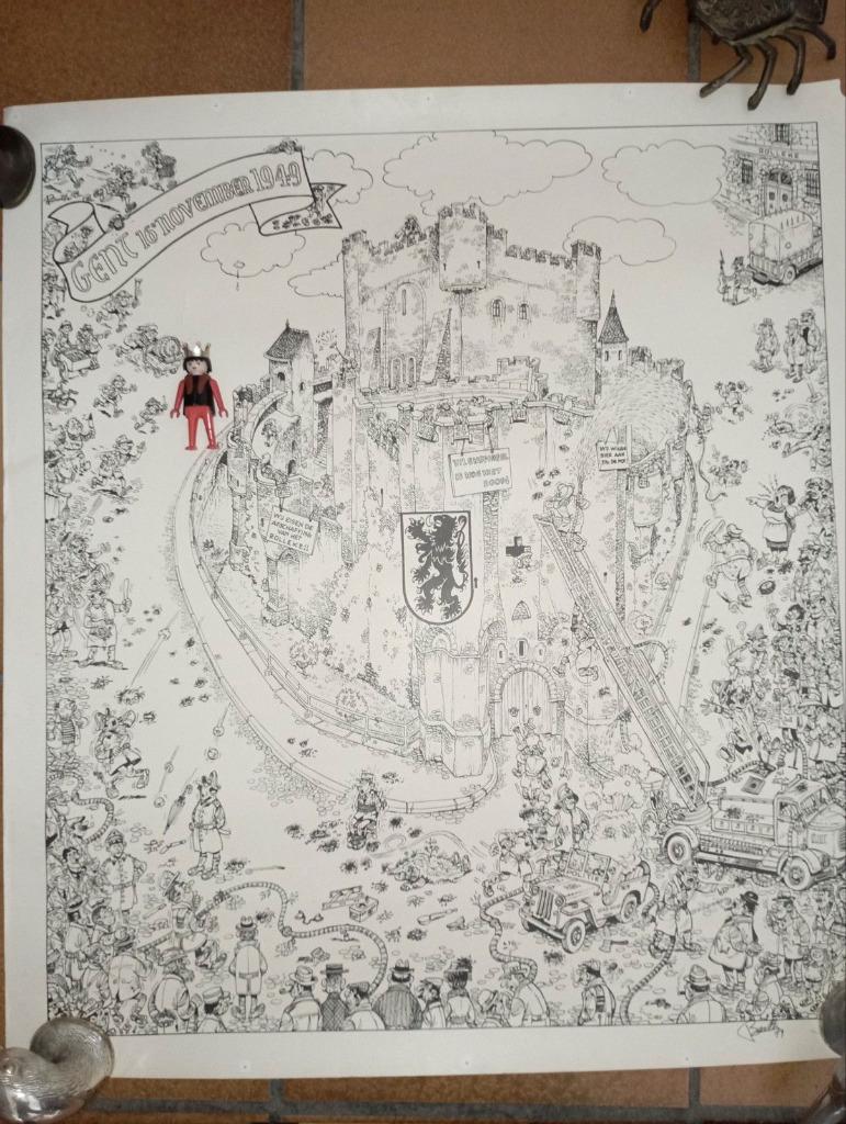 650) Slag om het Gravensteen met handtekening Buth- pips 79, Verzamelen, Posters, Gebruikt, Overige onderwerpen, Rechthoekig Staand