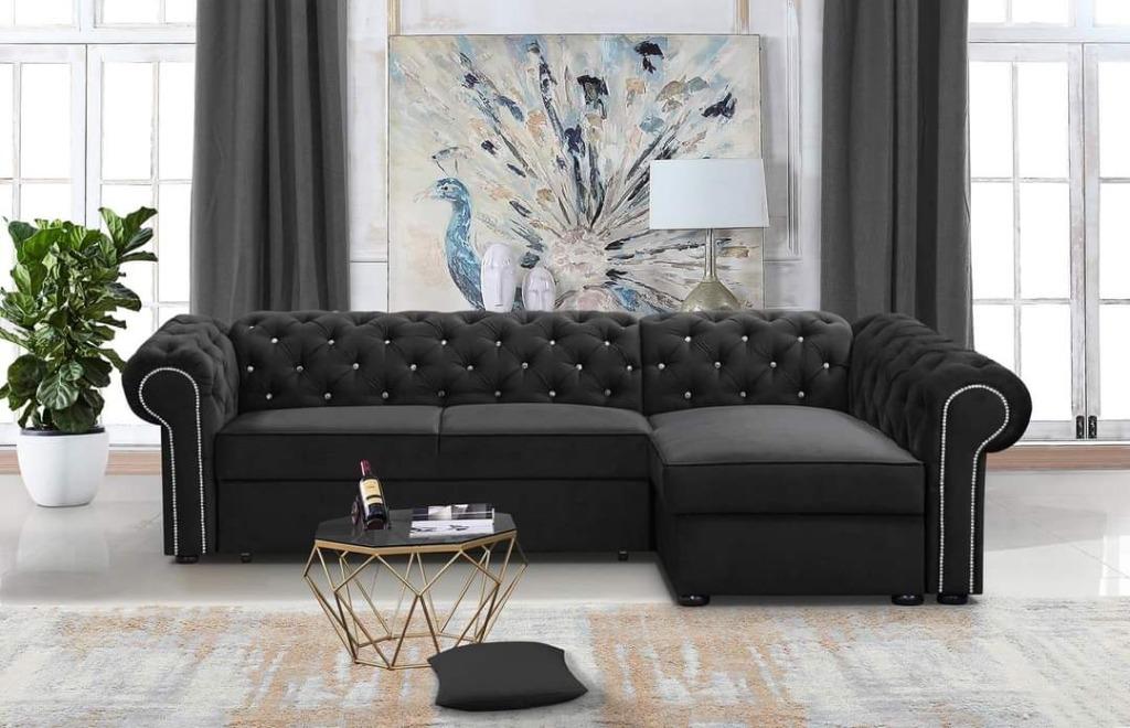 Chesterfield hoekbank met slaapfunctie / bank / sofa / woonk, Huis en Inrichting, 125 tot 150 cm, Verzenden, Hoekbank, Stof