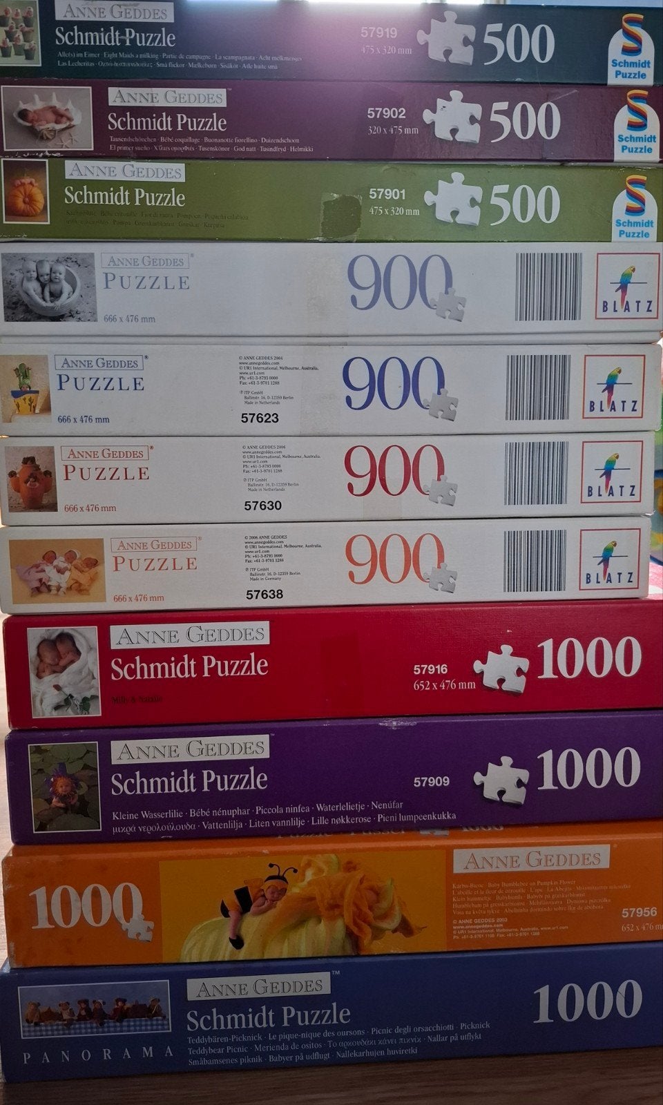 11 puzzels Anne Geddes - 500 tot 1000 stuks, Hobby en Vrije tijd, Denksport en Puzzels, Ophalen of Verzenden