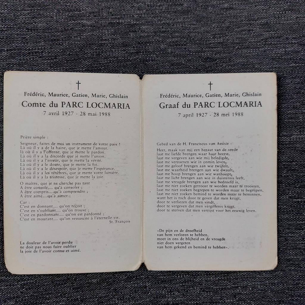 Bidprentje + doodsbrief adel (1988), Verzamelen, Ophalen of Verzenden, Bidprentje