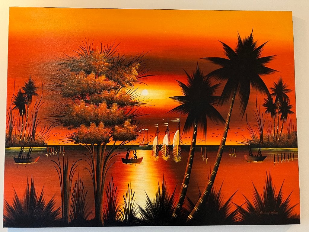 Peinture idyllique de la République dominicaine, Antiquités & Art, Art | Peinture | Moderne, Enlèvement ou Envoi, Signé, Paysage