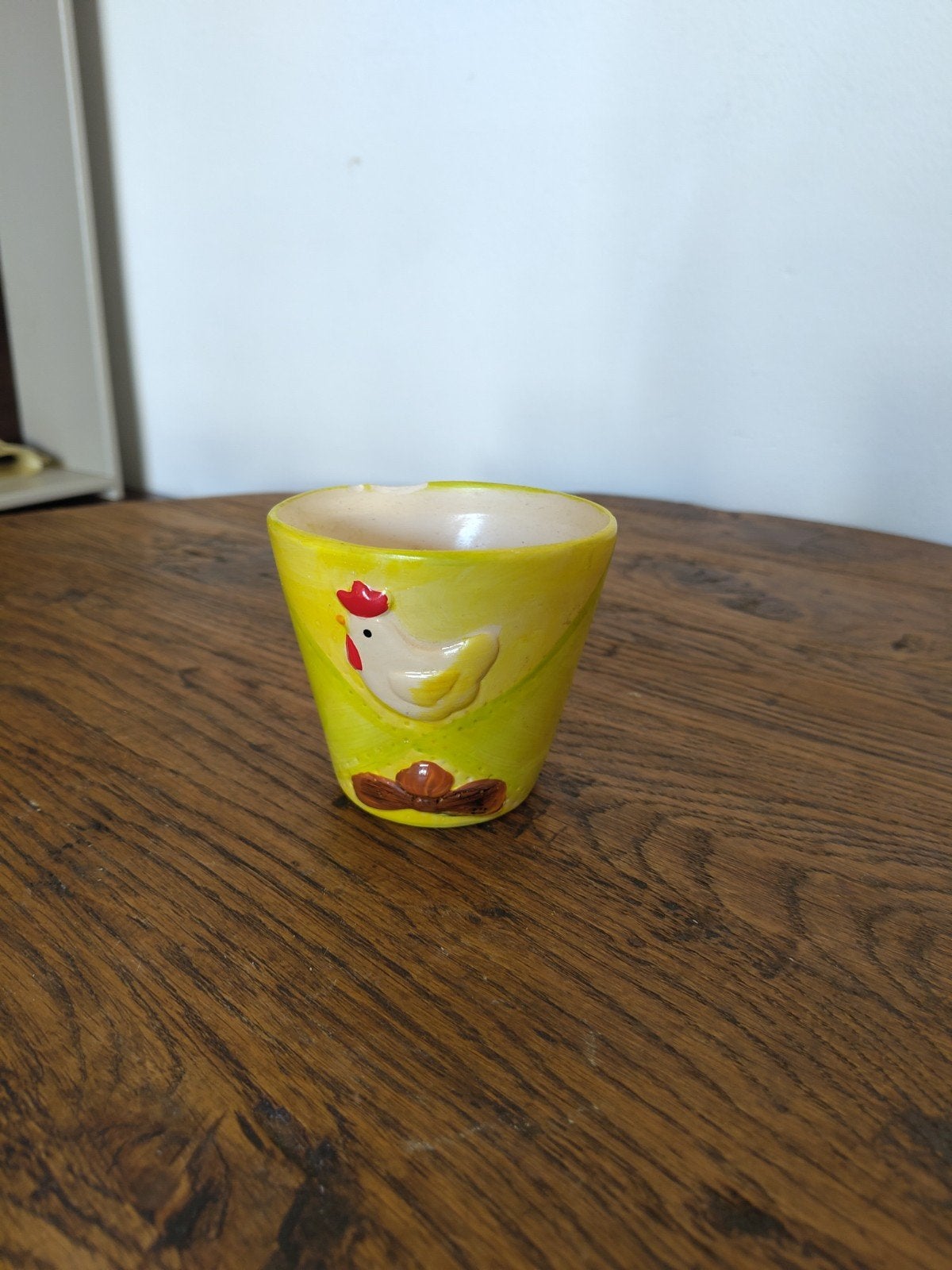 Petit cache-pot en céramique Poule & Pâques - Jaune/Vert, Jardin & Terrasse, Pots de fleurs, Utilisé, Poterie, Intérieur, Moins de 40 cm