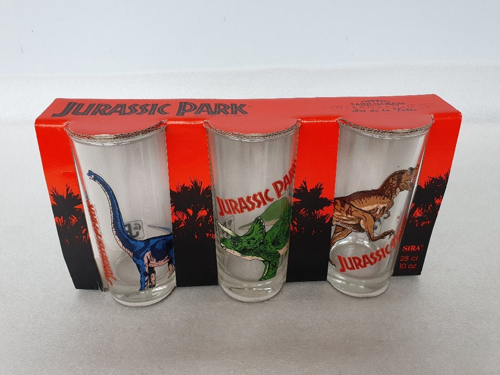 Jurassic Park: set van 3 drinkglazen (Amblin, 1992) (1), Enlèvement ou Envoi, Neuf, Verre à soda