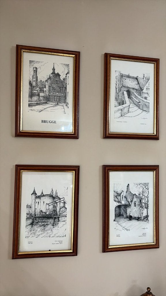 pentekeningen Brugge, Antiek en Kunst, Ophalen, Ingelijst