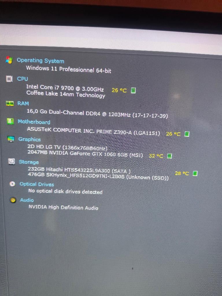 Pc gaming o7 9700 16 go ram ddr4 geforce 1060 6gb, 256 GB, Enlèvement, Utilisé, Gaming