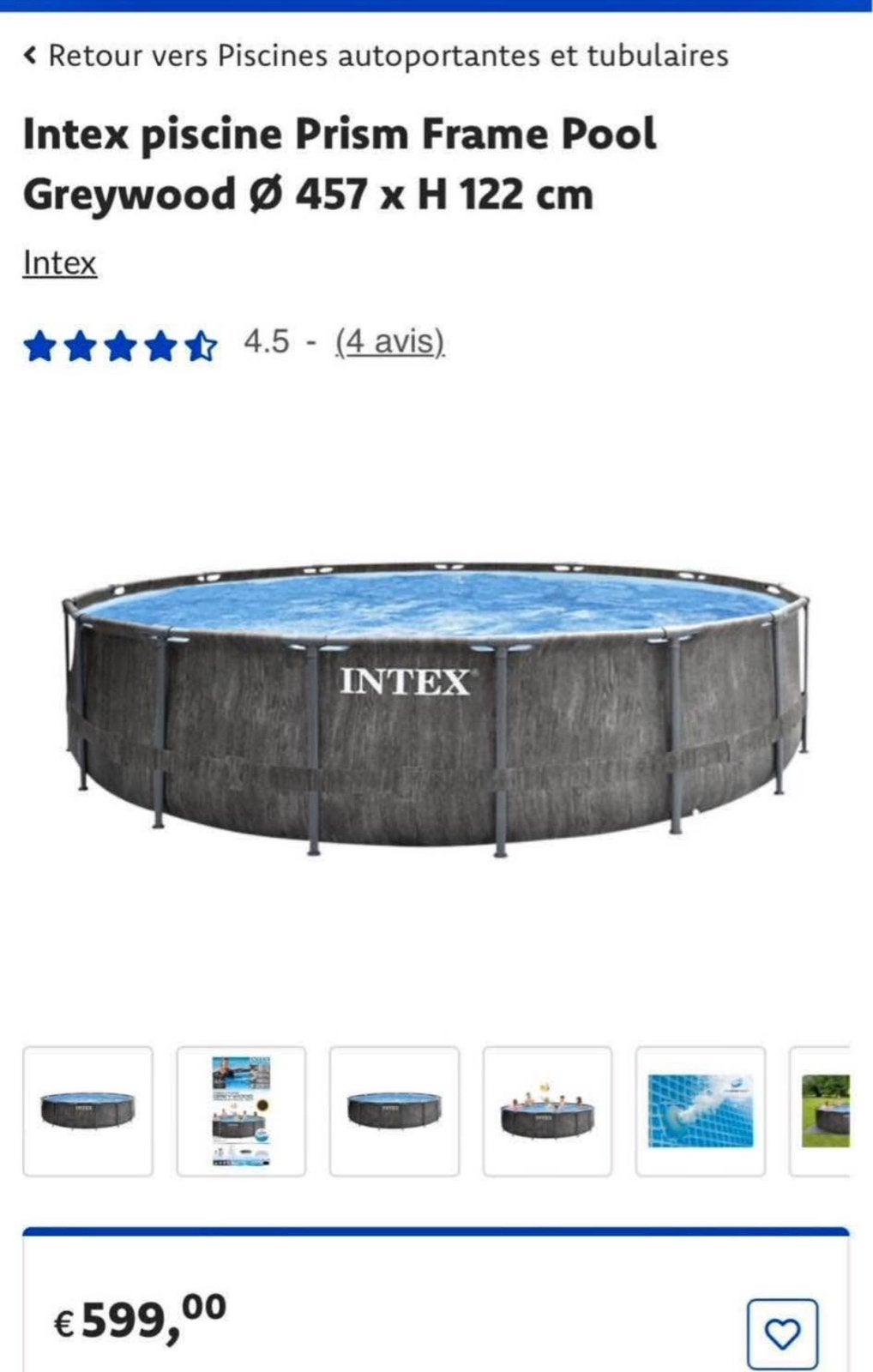 Intex zwembad Prism Frame Pool Greywood 457  H 122 cm, Ophalen, Nieuw, Rond, Opzetzwembad