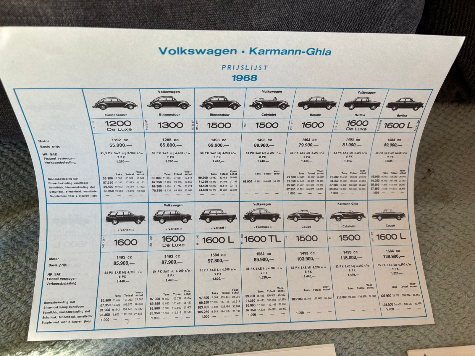 VW ACTUELE PRIJSCATALOGUS 1968 zeldzaam!, Verzamelen, Ophalen of Verzenden, Zo goed als nieuw, Auto's