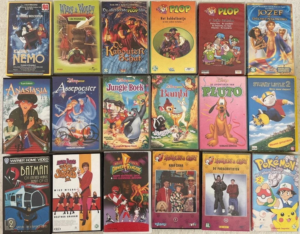 Lot de K7 VHS en néerlandais, Programme ou film pour enfants, Tous les âges, Enlèvement, Utilisé