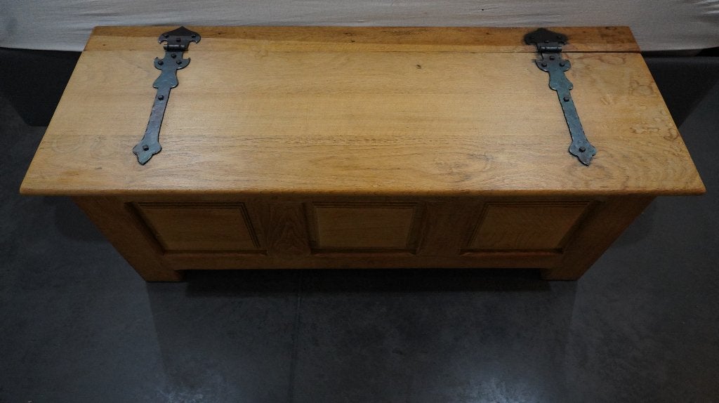 Eikenhouten dekenkist / opbergkist met beslag, Ophalen, Minder dan 50 cm, Gebruikt, 100 tot 150 cm