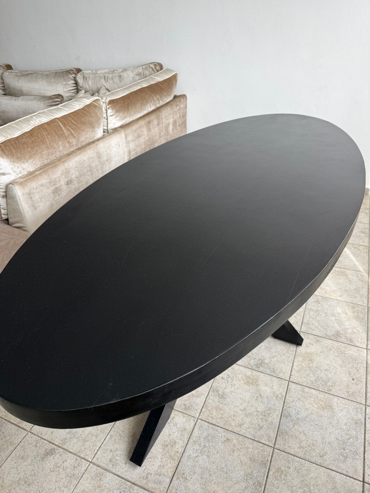 Ovale eettafel mangohout, Huis en Inrichting, Tafels | Eettafels, Ophalen, Gebruikt, 200 cm of meer, 50 tot 100 cm