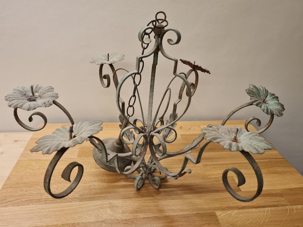 Vintage verdigris kaarsluster, Antiek en Kunst, Ophalen, Overige materialen