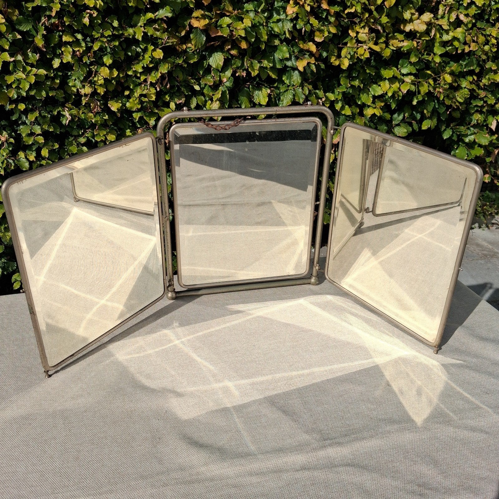 Miroir triptyque, miroir de coiffeur, Antiquités & Art, Enlèvement ou Envoi, Rectangulaire, 50 à 100 cm, Moins de 100 cm