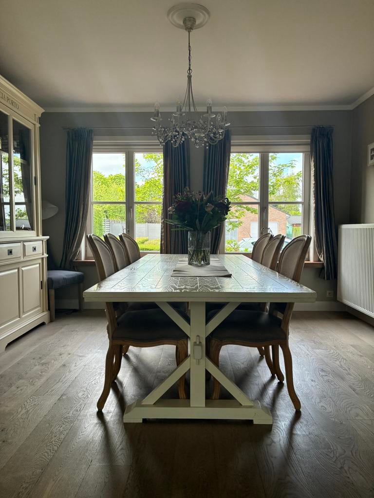 Tafel + 6 eetkamerstoelen, Huis en Inrichting, Tafels | Eettafels, Ophalen, Gebruikt, 100 tot 150 cm, 200 cm of meer