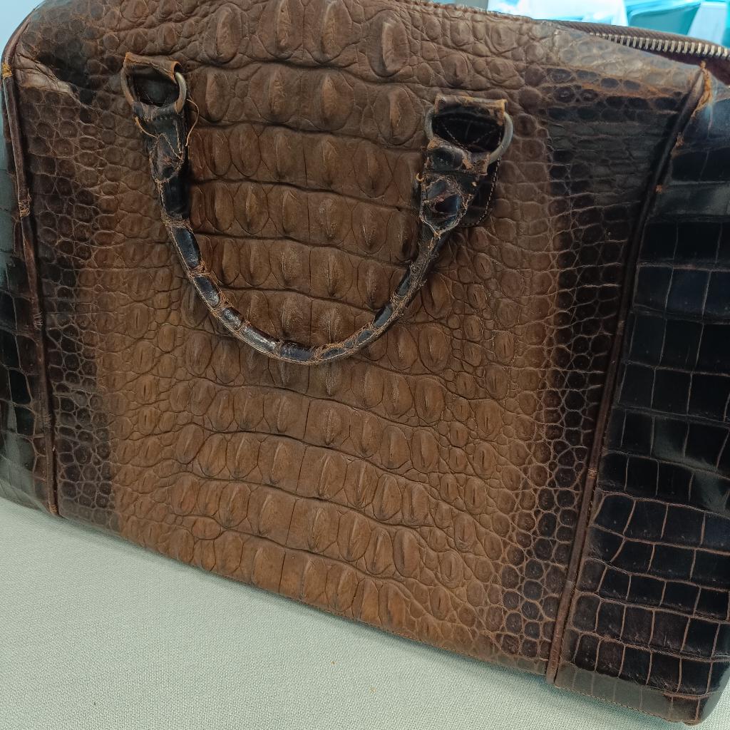 Prachtige Vintage Handtas/Krokodillenleer – Franz Sauer Köln, Ophalen of Verzenden, Gebruikt, Handtas