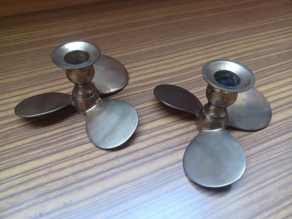 Vintage messing set van 2 kandelaarhouders schroef., Antiek en Kunst, Ophalen