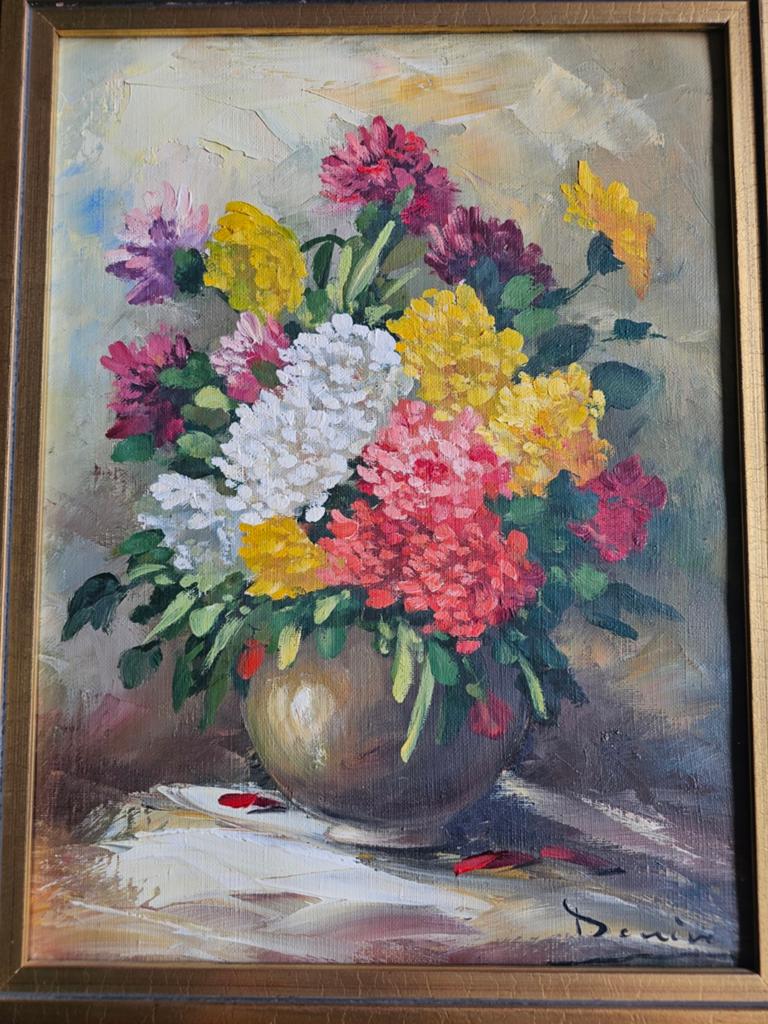 Boeket bloemen gesigneerd Denis, Antiek en Kunst, Kunst | Schilderijen | Klassiek, Ophalen