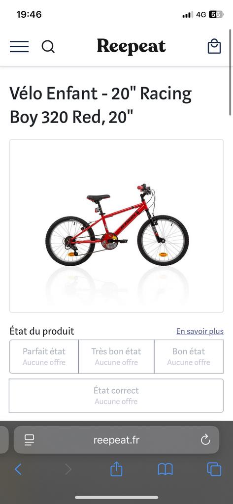 Velo enfant 20 pouces, Vélos & Vélomoteurs, Enlèvement, Utilisé, Hommes, Autres marques
