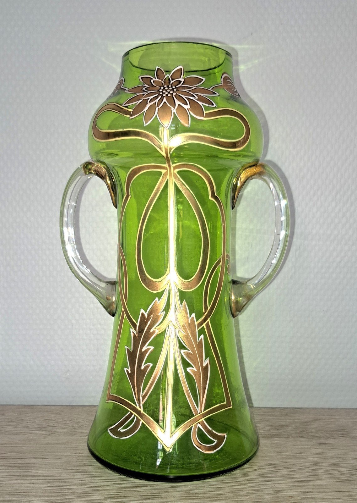 Art Nouveau Legras geëmailleerde glazen vaas met handgrepen, Antiek en Kunst, Antiek | Vazen, Ophalen of Verzenden