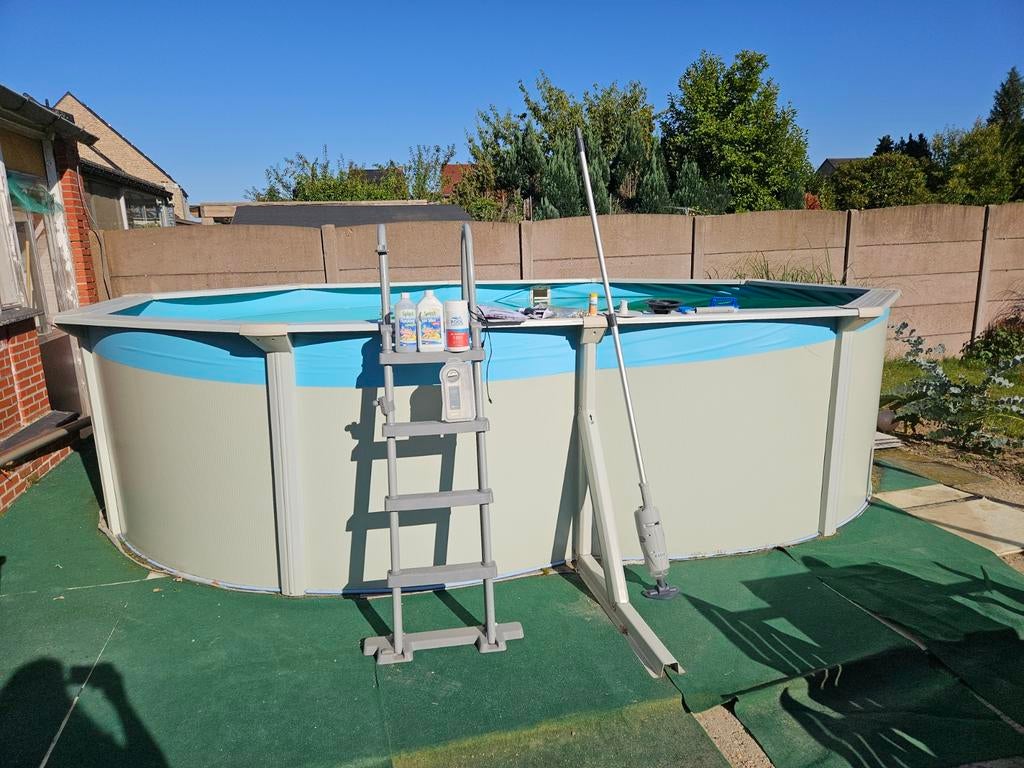 Stalen zwembad 4m90x3m60x1m20 incl trap,pomp en ..., Tuin en Terras, Ophalen