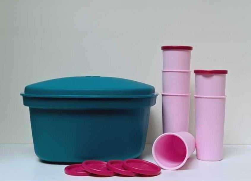 Tupperware™ « Yaourtière » Pot x 6 - vert et rose, Envoi, Neuf, Vert, Boîte