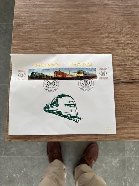 couverture  trains, avec timbres, 2001, timbre, Bruges, Oblitéré, Enlèvement ou Envoi, Trains, Autre