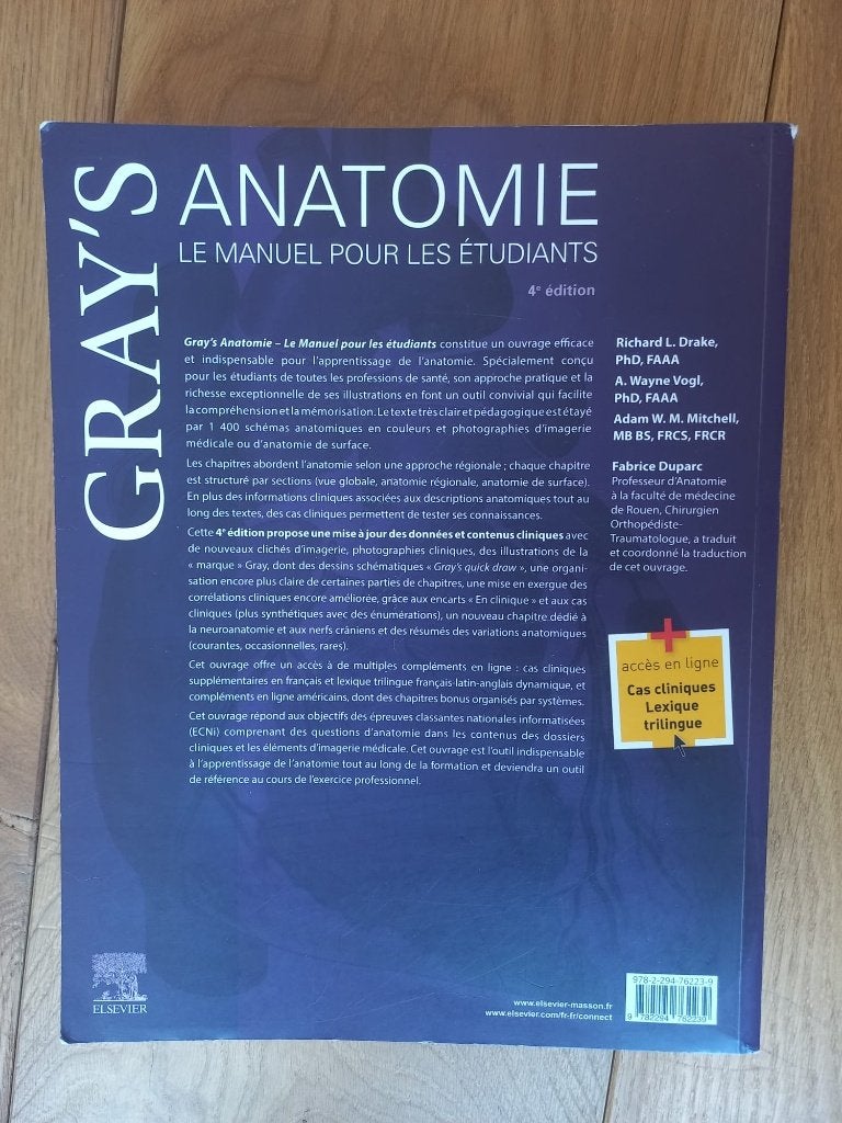 Gray's Anatomie - Le Manuel pour les étudiants, Livres, Enlèvement, Comme neuf, Enseignement supérieur, Elsevier Masson