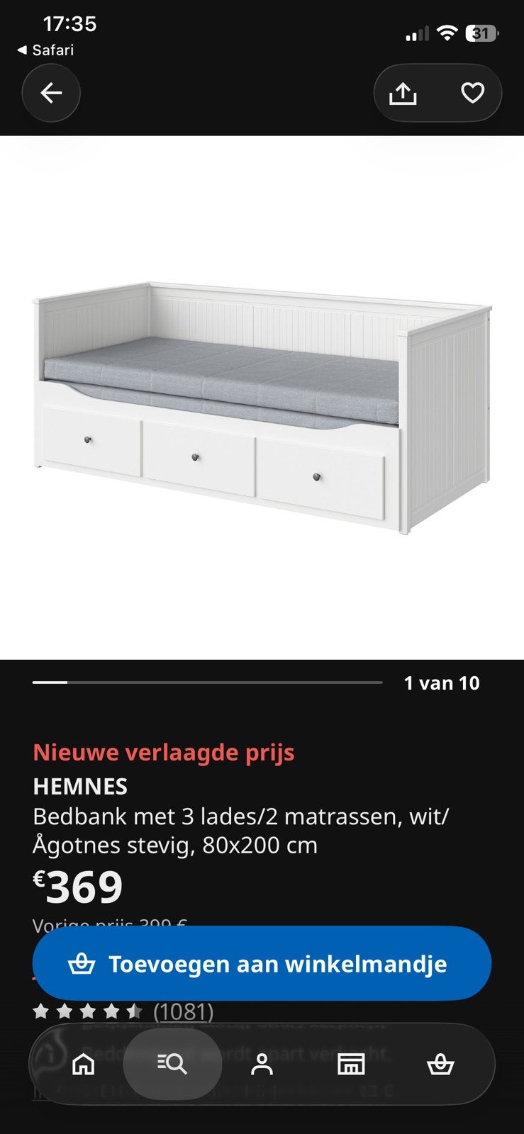 Canapé-lit Ikea Hemnes avec matelas, Maison & Meubles, Comme neuf, 200 cm, Blanc, Deux personnes