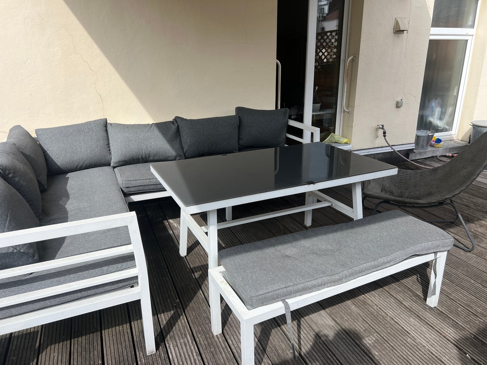 Outdoor garden lounge & dining set with table and bench, Tuin en Terras, Ophalen, Zo goed als nieuw