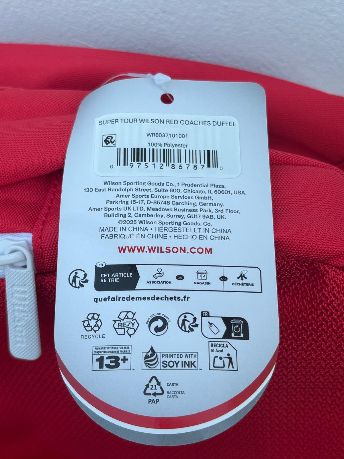 Sac de tennis Wilson, Sports & Fitness, Enlèvement, Comme neuf, Sac, Wilson