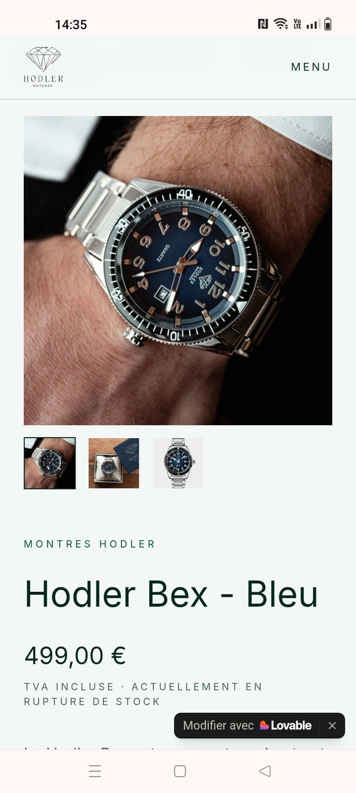 Montre Hodler Bex, Bijoux, Sacs & Beauté, Autres marques, Enlèvement ou Envoi, Acier, Acier