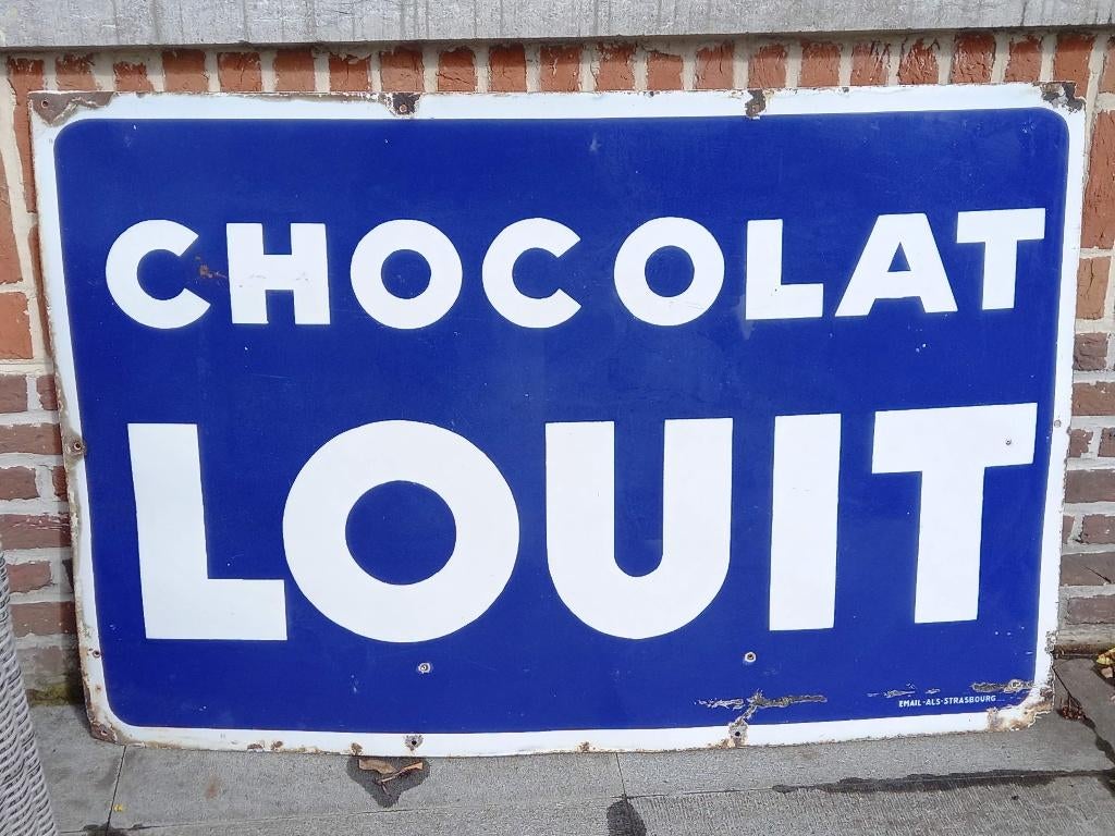Zeer groot emaille reclamebord CHOCOLAT LOUIT, Ophalen, Gebruikt, Reclamebord