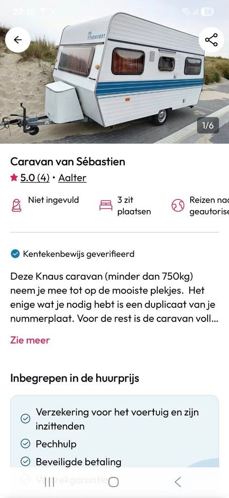 Nette caravan TE HUUR voor 3-4 personen, Caravans en Kamperen, Caravans, Particulier, Knaus, Ophalen