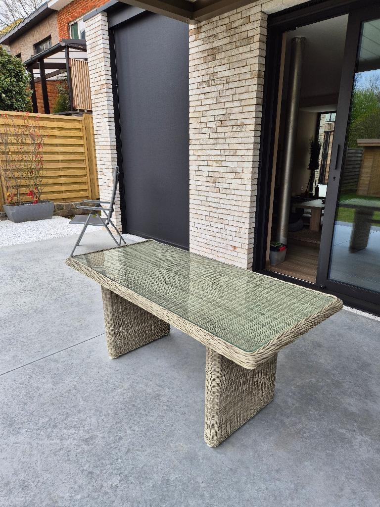 Tuintafel - lounge dineer tafel - wicker - beige, Tuin en Terras, Tuintafels, Ophalen, Zo goed als nieuw, Rechthoekig, Wicker