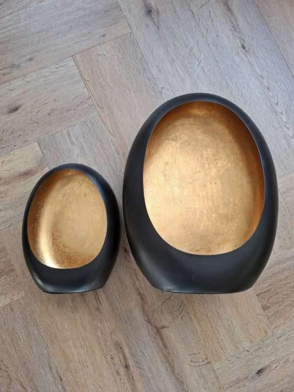 Egg Windlicht Zwart/Goud Medium/XL, Huis en Inrichting, 25 tot 50 cm, Overige kleuren, Ophalen of Verzenden, Zo goed als nieuw