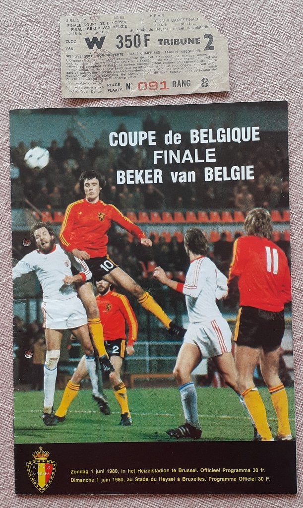 Ticket + programma Beker van België finale 1 juni 1980, Verzamelen, Ophalen of Verzenden, Gebruikt, Overige typen