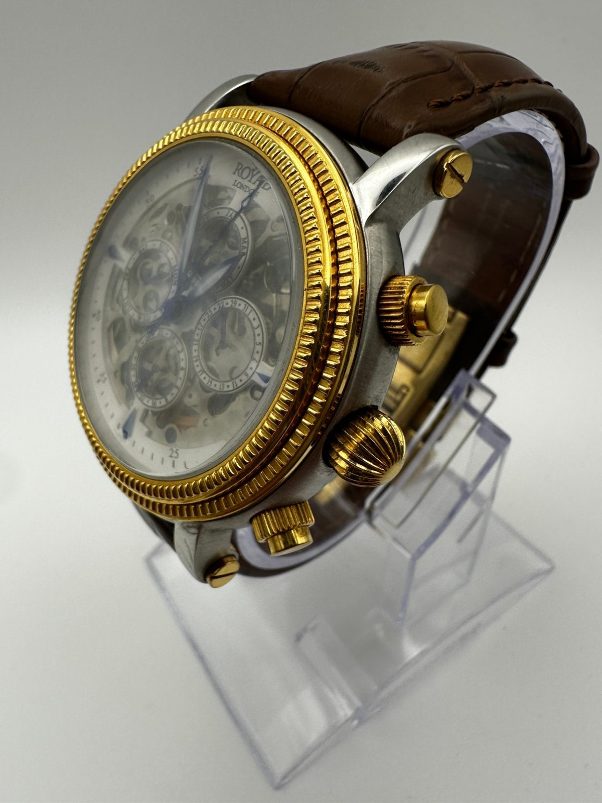 Royal London RL-4728 B51B skeleton automatic, Leer, Staal, Polshorloge, Ophalen of Verzenden