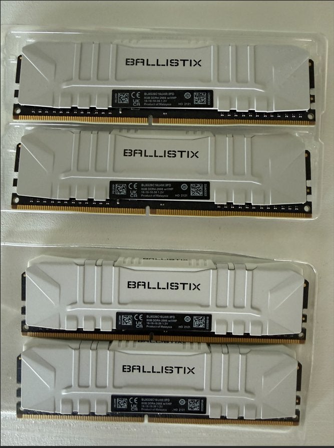 Crucial Ballistix 4 x 8 GB RAM DDR4 2666 MHz, Informatique & Logiciels, Mémoire RAM, DDR4, 8 GB, Comme neuf, Enlèvement
