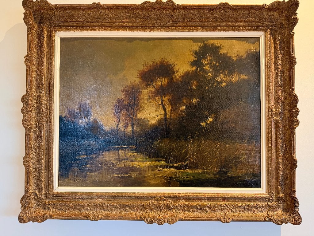 Landschap olie op doek, Peinture à l'huile, Paysage, Enlèvement, Toile