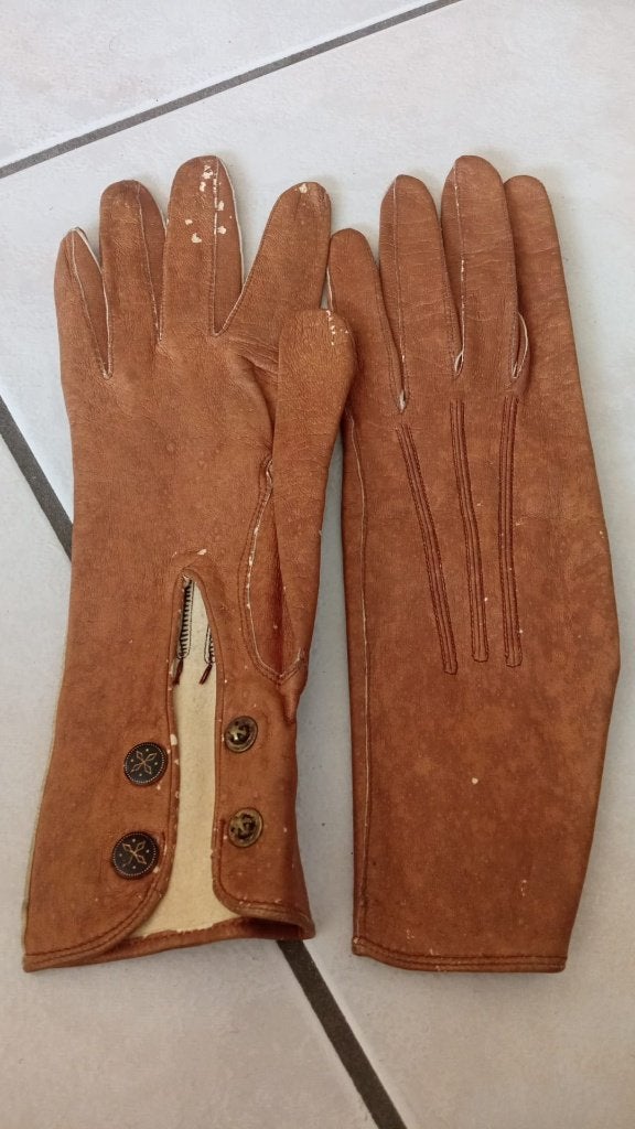 Vintage Made in France en cuir de 1930-40, Envoi, Porté, Taille 36 (S), Gants