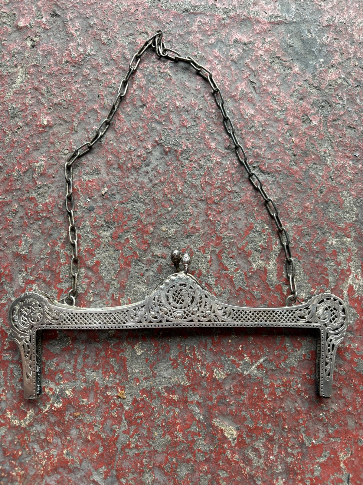 Antieke zilveren beugel voor handtas, Ophalen, Zilver
