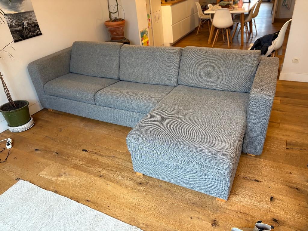 Grand canapé-lit gris avec rangement, chaise longue, 280 cm, Trois personnes, Tissus, 250 à 300 cm, 125 à 150 cm