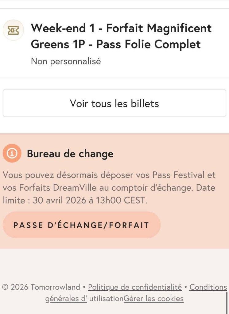 Tomorrowland first weekend Full madness pass avec MG, Tickets & Billets, Événements & Festivals, Trois personnes ou plus, Plusieurs jours