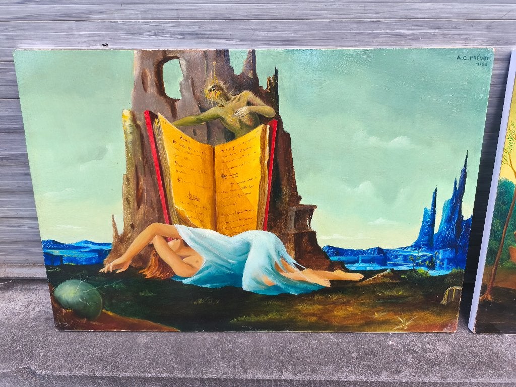 Huile sur panneau tentation signe carl prevot, Antiquités & Art, Enlèvement ou Envoi