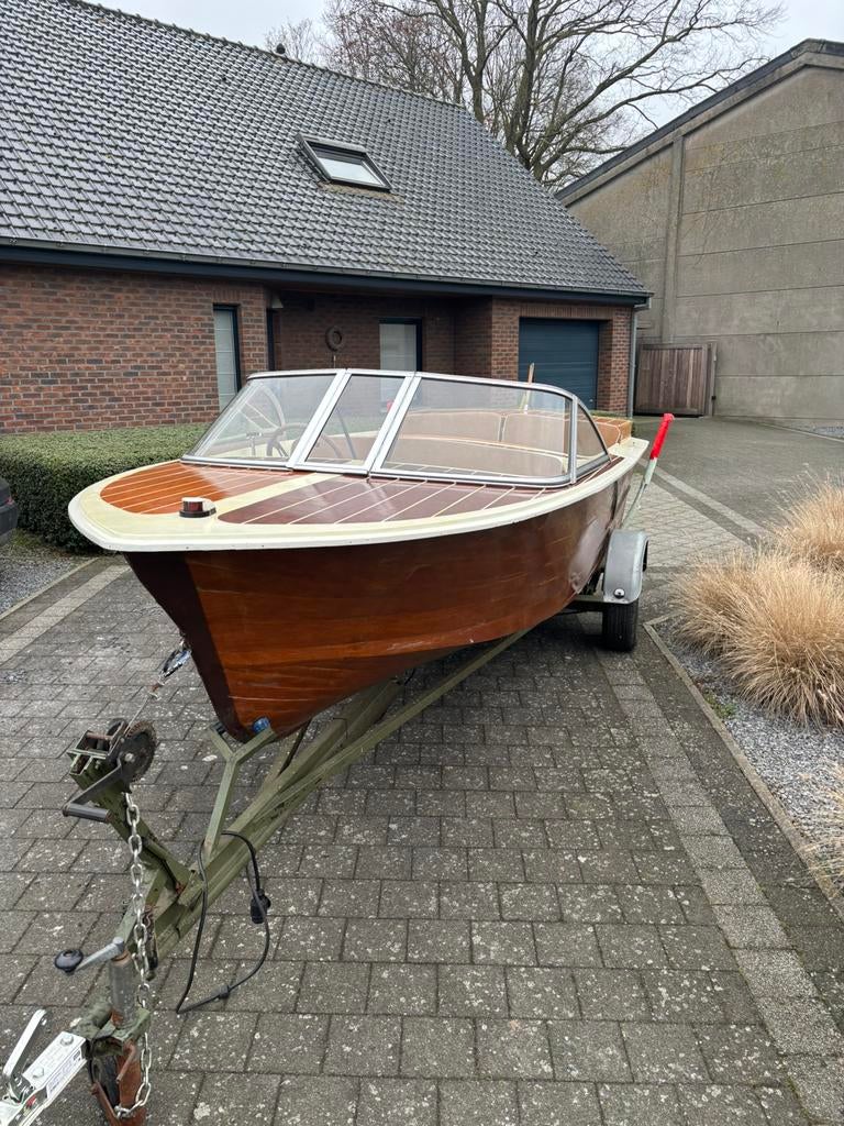 Speedboot mahoniehout v6, Watersport en Boten, Motorboten en Motorjachten, Ophalen, Gebruikt, Benzine, Snelvarend