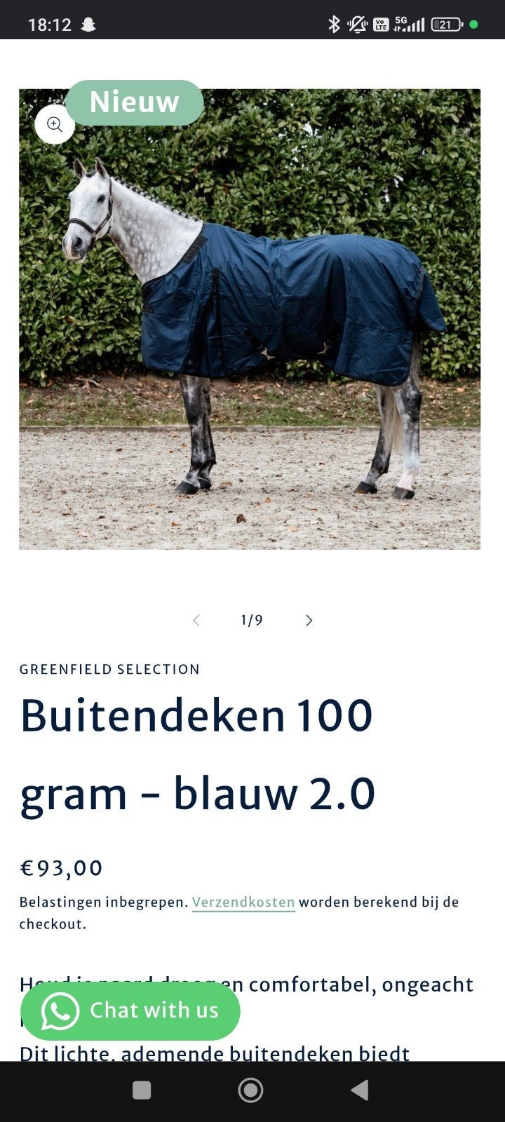 Regendeken 100g Greenfield NIEUW 135/185 cm, Dieren en Toebehoren, 100 g, Overige merken, Nieuw, Blauw