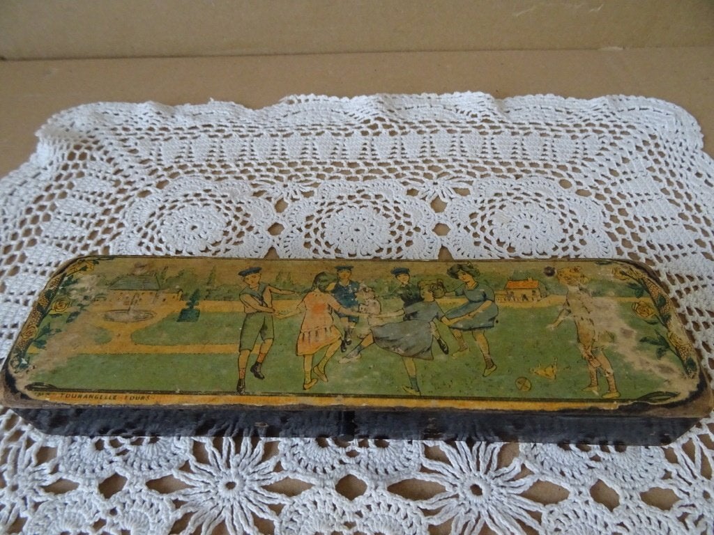 Curiosa antieke pennendoos antieke houten school pennendoos, Ophalen of Verzenden