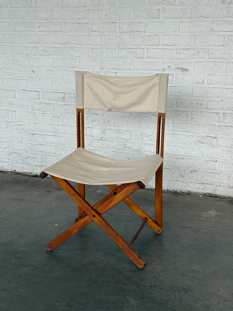 Chaise pliante bois & toile – style director, Maison & Meubles, Enlèvement, Comme neuf, Beige