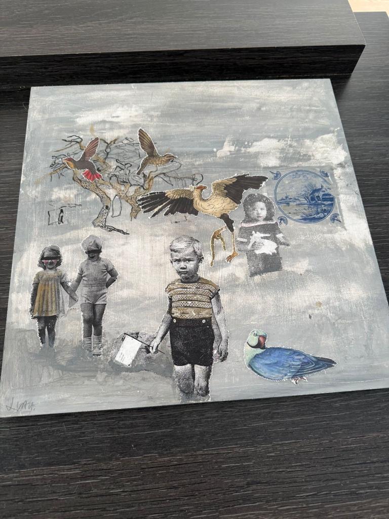 Uniek decoratief schilderij / collage op doek – 40 cm breed, Enlèvement