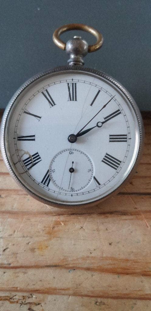 Antieke zilveren zakhorloge werkend ,stempel fine silver, Antiek en Kunst, Antiek | Klokken, Ophalen of Verzenden